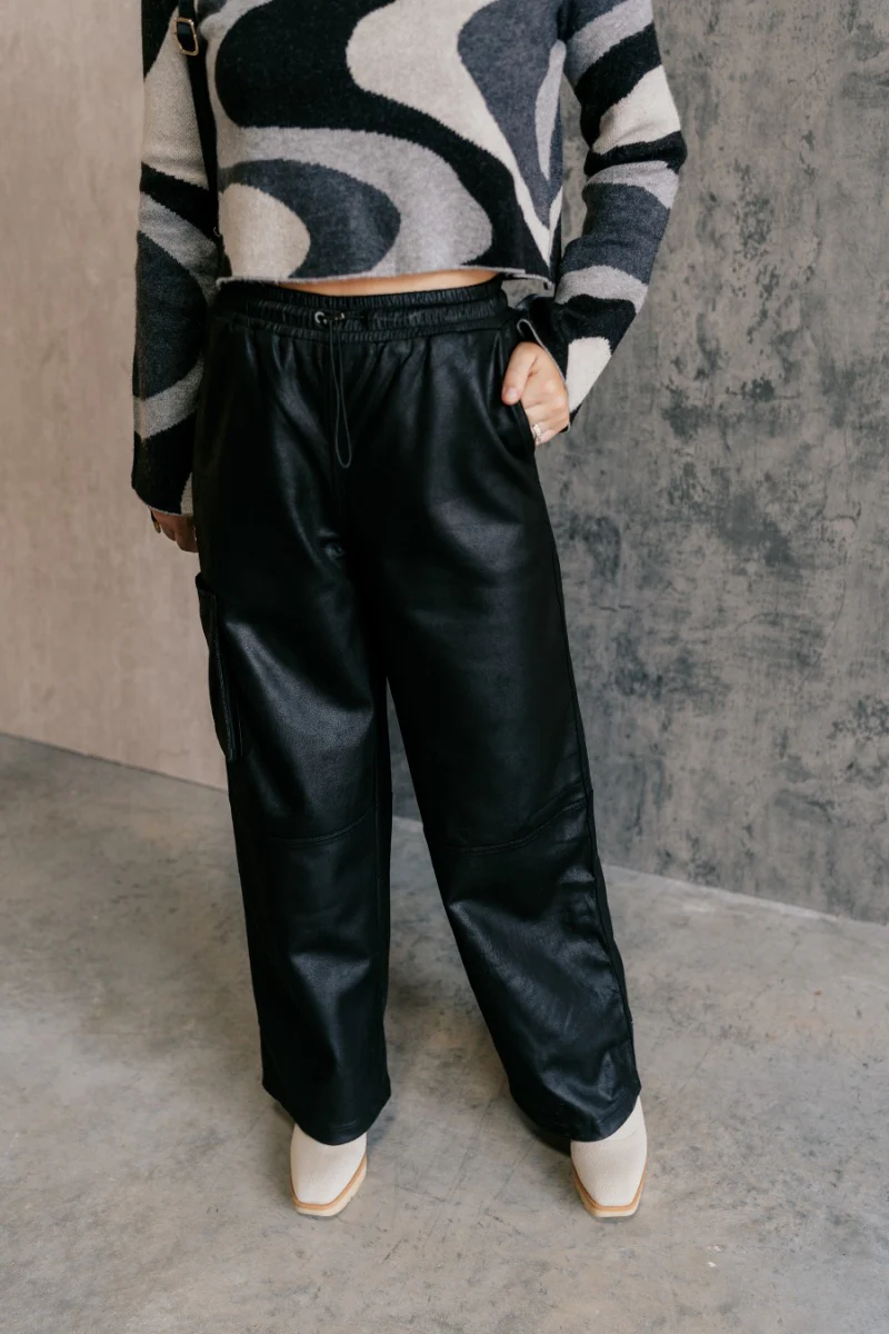 Zuri Black Faux-Leather Pants - Image 2